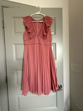 ASOS Pleated Ruffle V-Neck Midi Dress in Dusty Rose